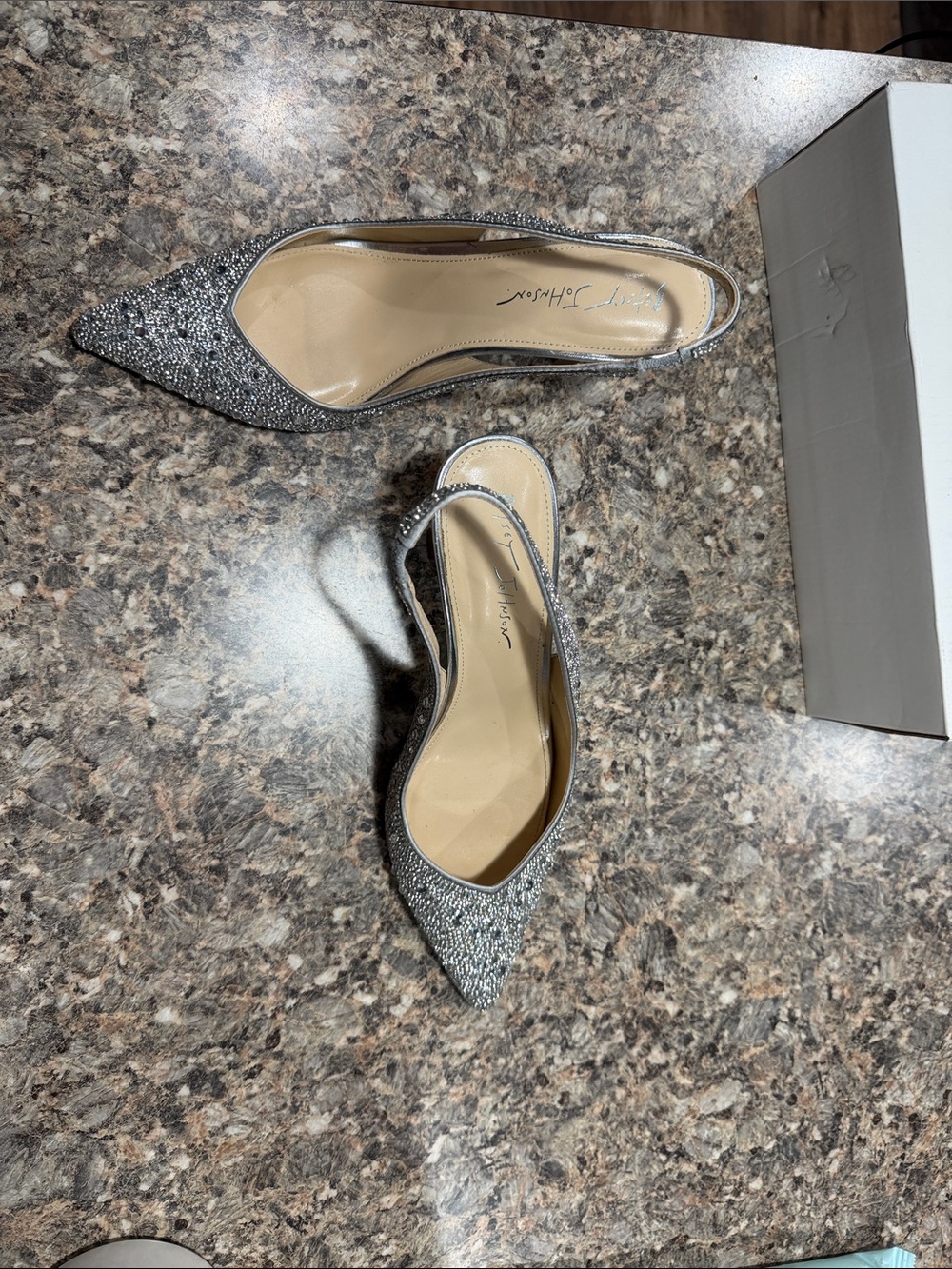 Betsey Johnson Silver Glitter Pointed Toe Slingback Flats